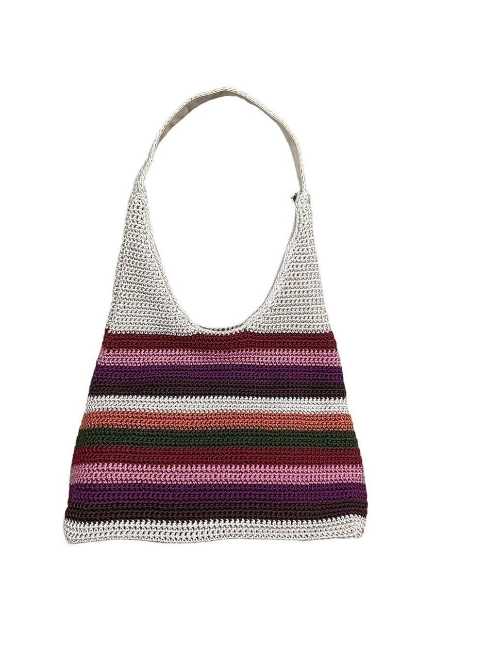 CATO colorful crochet striped shoulder bag purse zipper closure
